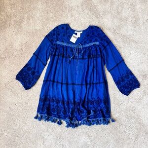 Indigo Thread Blue BOHO Woven Oil Washed Cardigan Duster